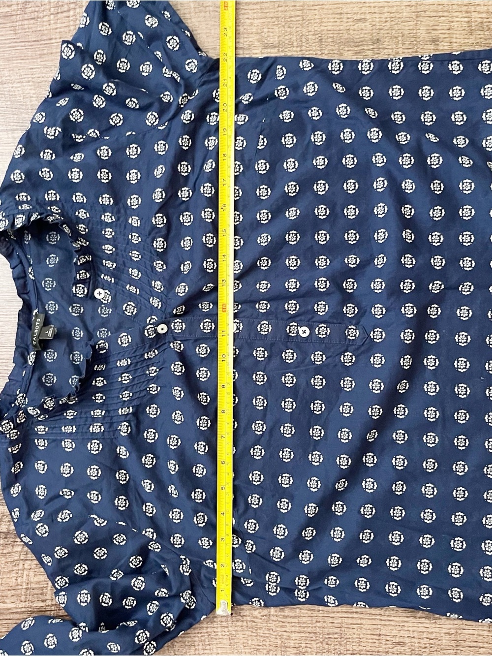 Talbots Blue Printed Ruffle-Neck Button Front Long Sleeve Blouse Size Large - Picture 7 of 8